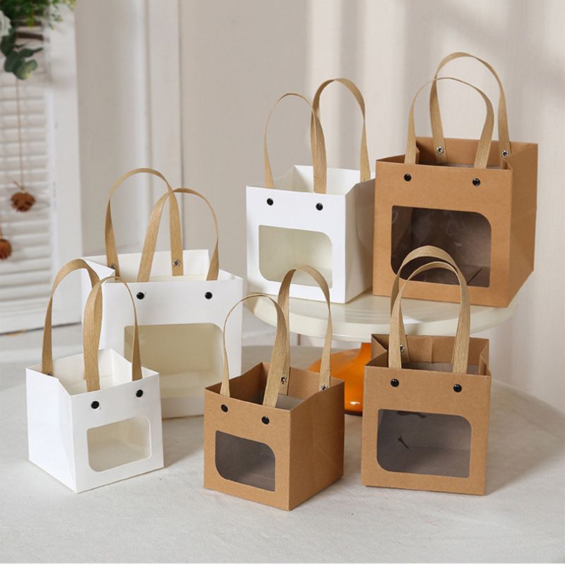 510pcs Hand-Held Small Gift Bags Square Kraft Paper Bag For
