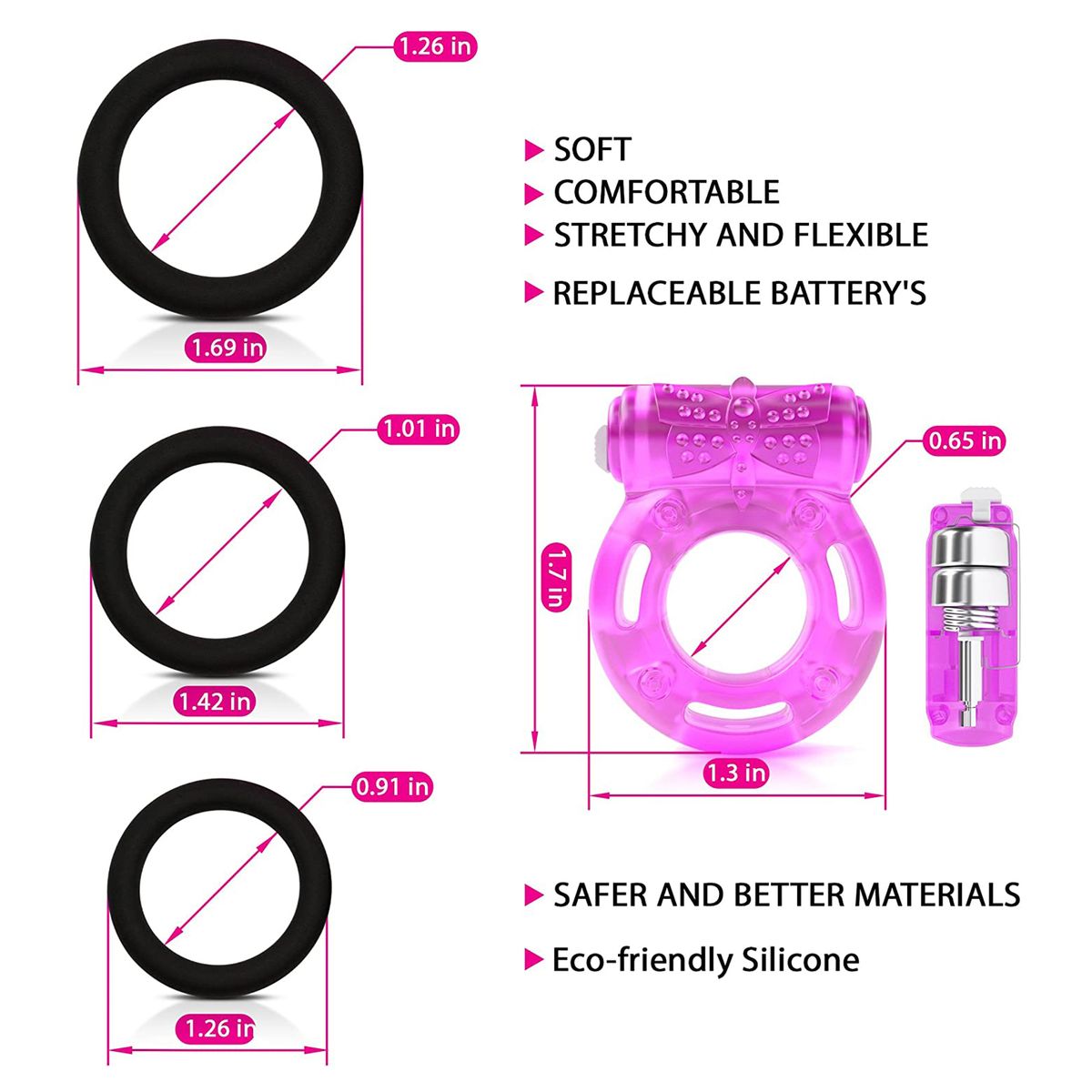 Silicone Phallus Dual Ring Lock Rings Set Sexual Stimulation