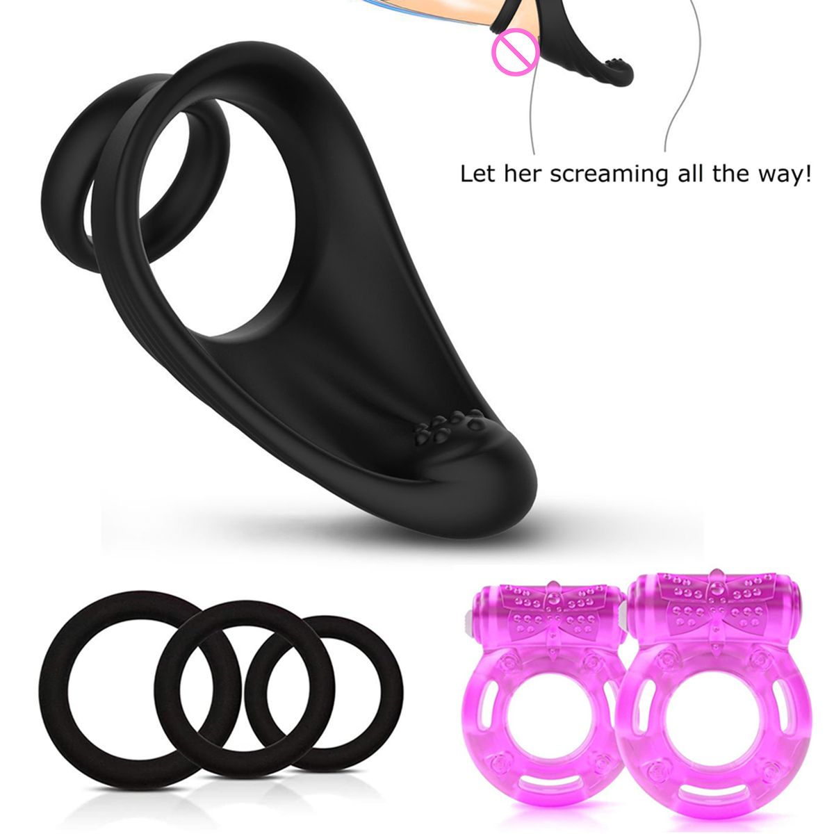 Silicone Phallus Dual Ring Lock Rings Set Sexual Stimulation