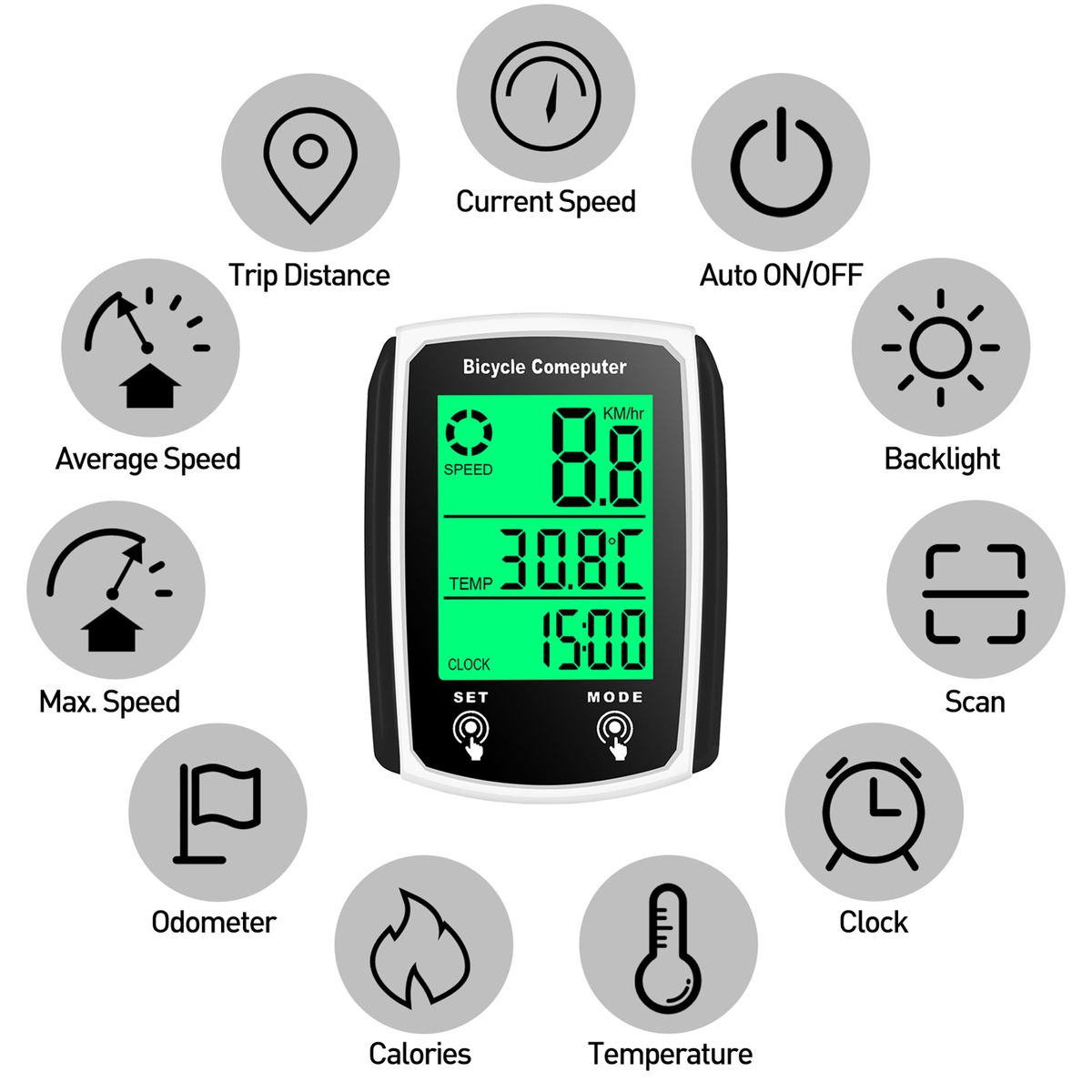 Wired Bike Computer 19 Functions Touch Bike Speedometer