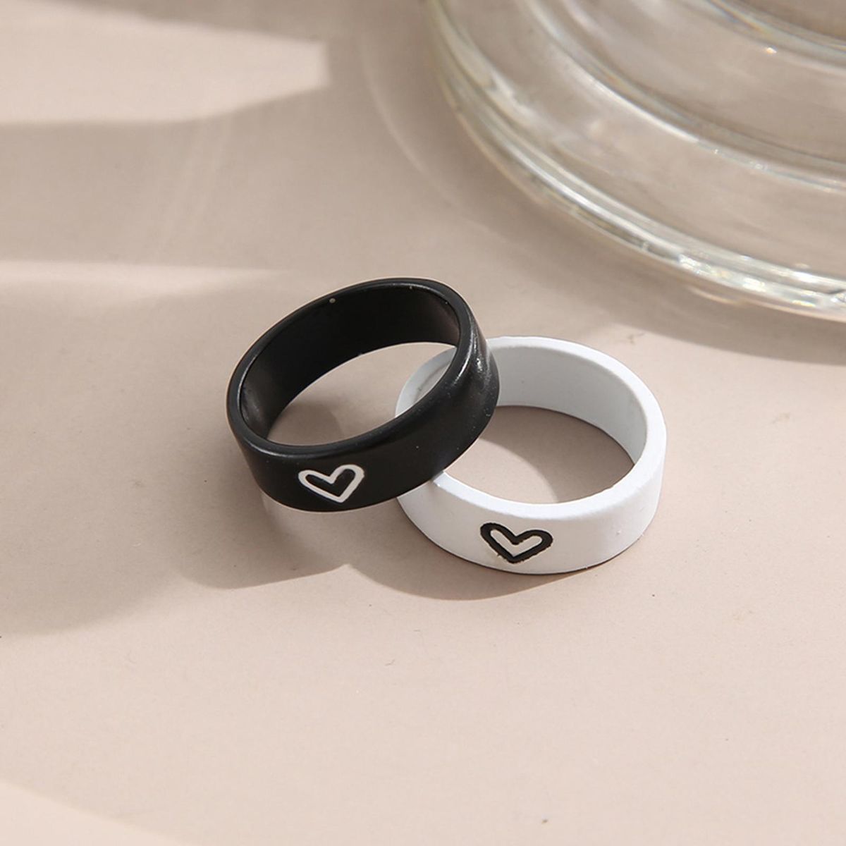1 Pair Couple Rings Lover Heart-shaped Finger Rings