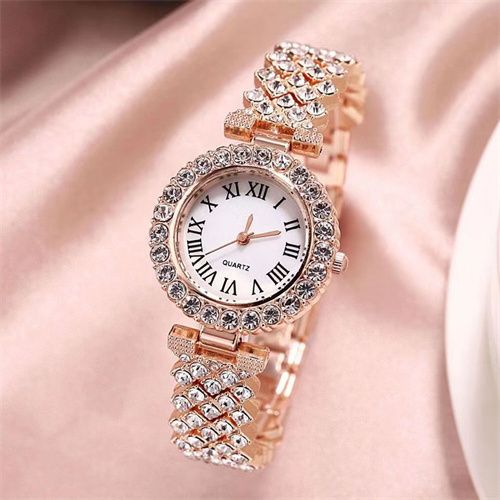 5PCS Watch Ring Necklace Earrings Water Diamond Bracelet Set