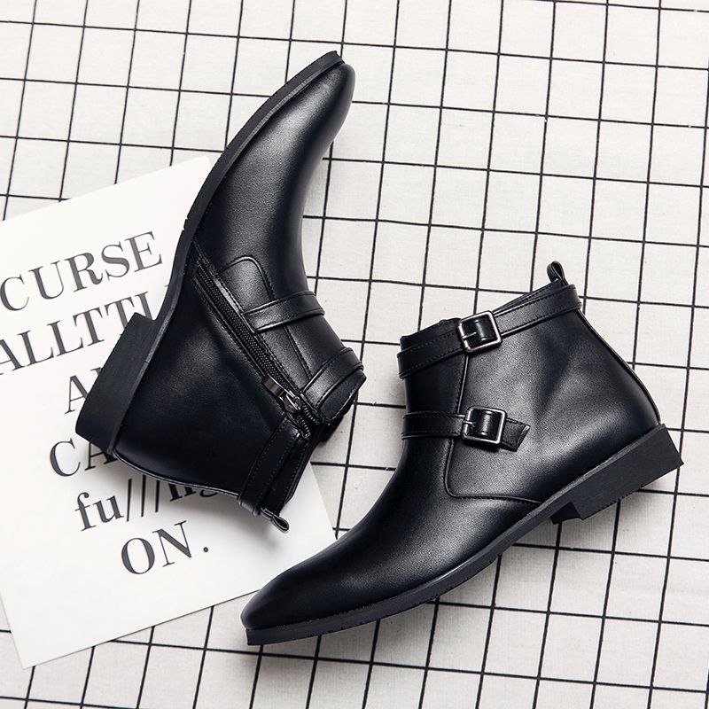 Men Leather Boots Martin Ankle Chelsea Boots Fashion Black