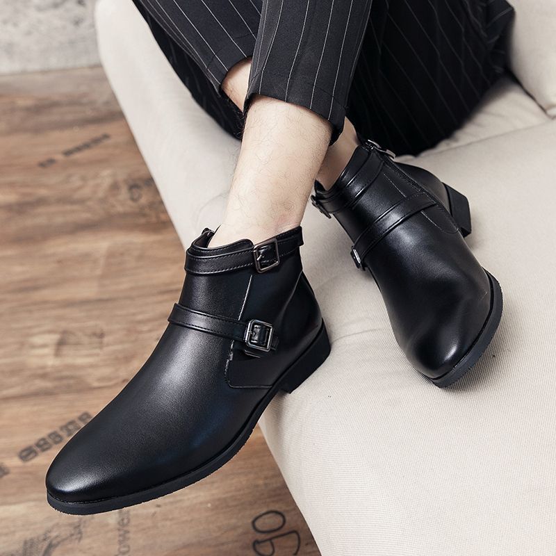 Men Leather Boots Martin Ankle Chelsea Boots Fashion Black