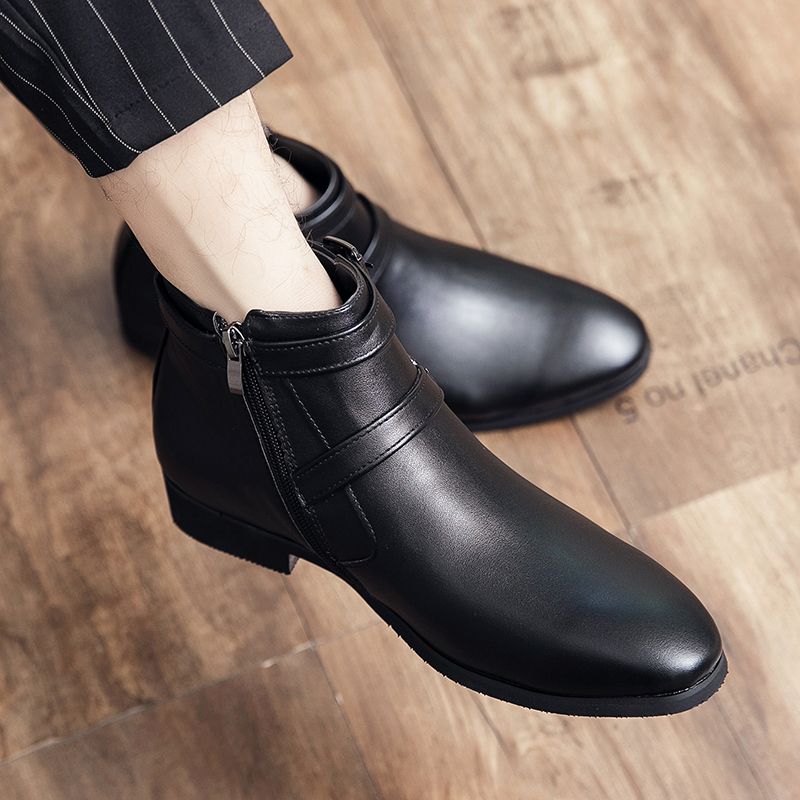 Men Leather Boots Martin Ankle Chelsea Boots Fashion Black