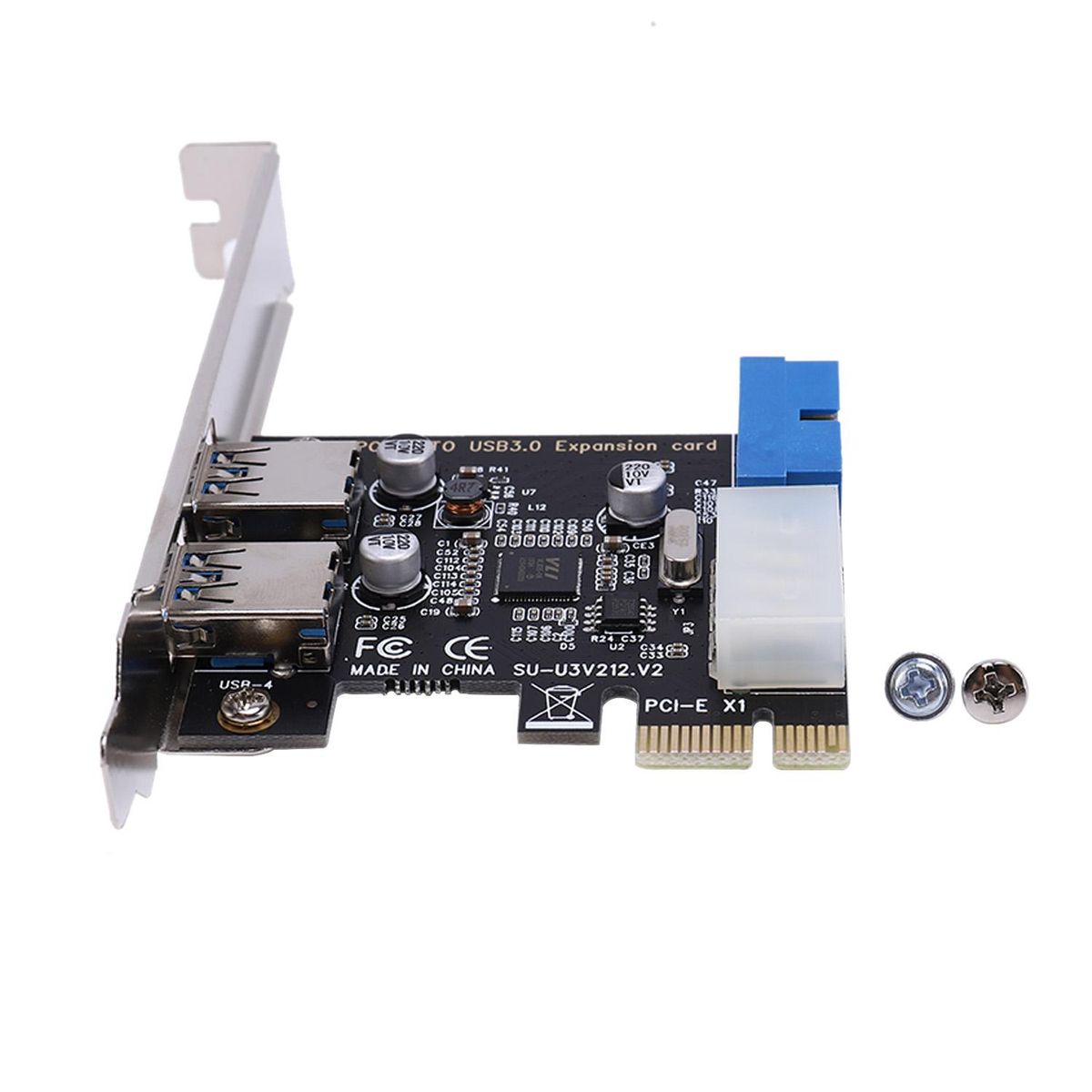 Usb 3.0 Pci-E Expansion Card Adapter External 2 Port Usb3.0 Hub Internal 19Pin Header Pci-E Card 4Pin Ide Power Connector