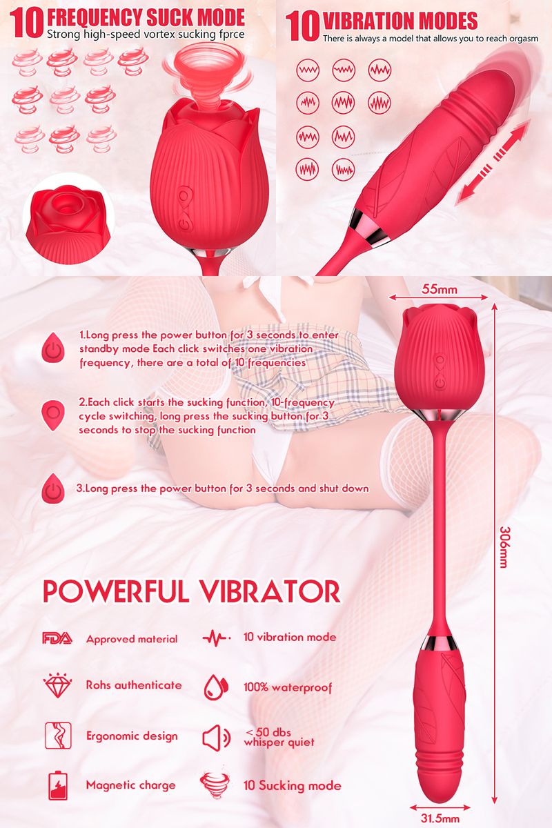 2-n1 Automatic Telescopic Rose Vibrator Sex  Toy