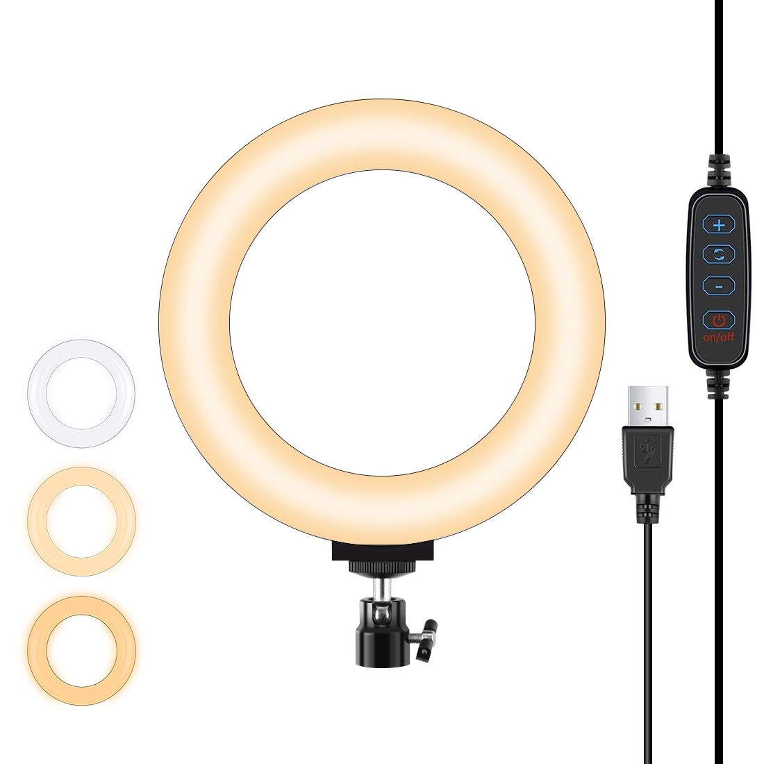 PULUZ 6.2 Inch 16cm USB 3 Modes Dimmable LED Ring Vlogging Photography Video Lights  With Cold Shoe Tripod Ball Head(Black)