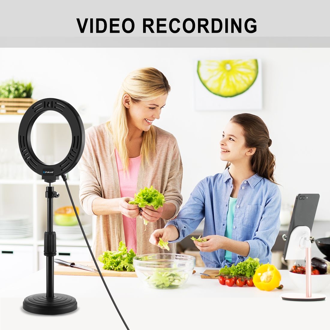 PULUZ 6.2 Inch 16cm USB 3 Modes Dimmable LED Ring Vlogging Photography Video Lights  With Cold Shoe Tripod Ball Head(Black)