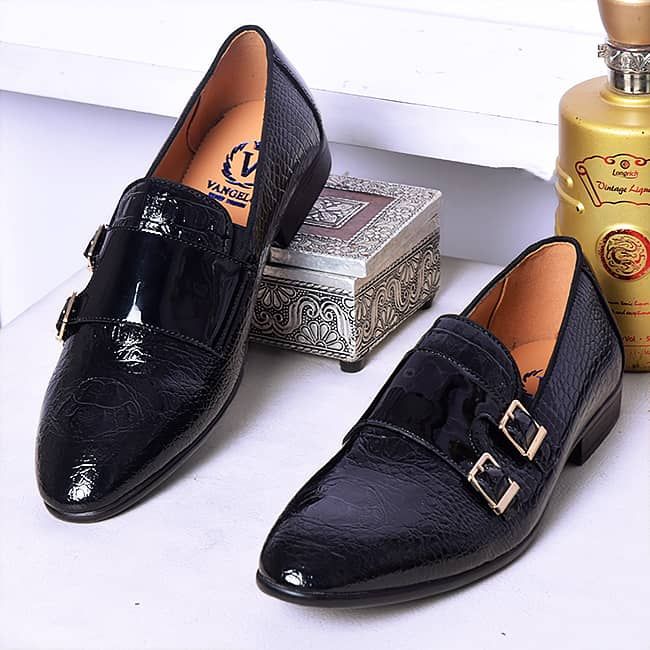 Men BUKKLE Leather  Designers Shoe Black