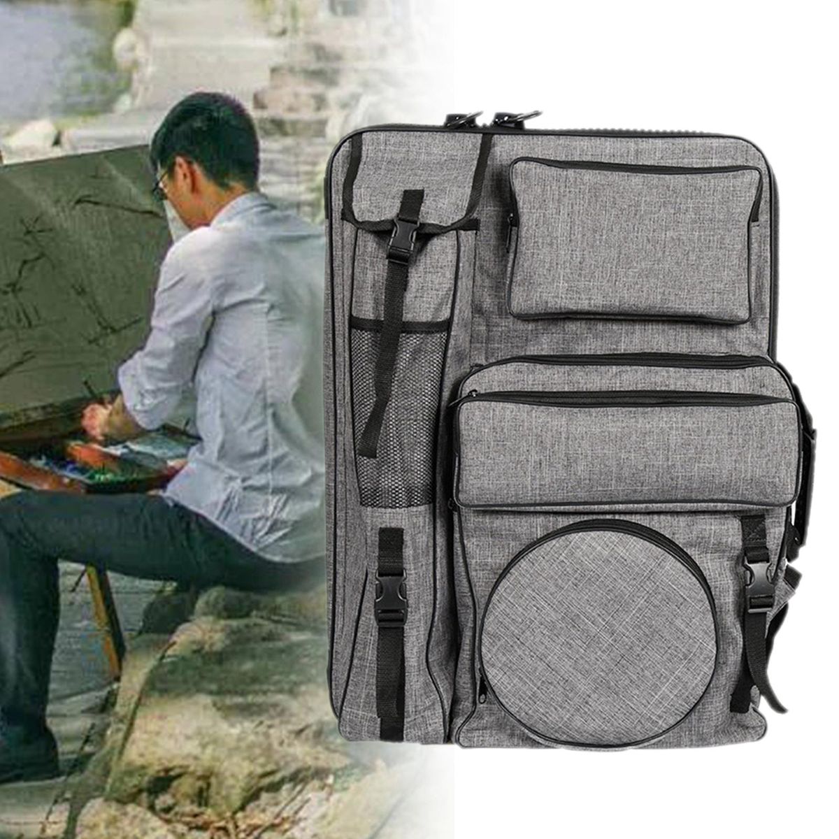 Art Portfolio Case Sketchbook Carrying Bag For Palette Drawing Gray