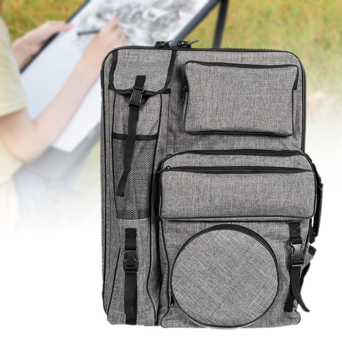 Art Portfolio Case Sketchbook Carrying Bag For Palette Drawing Gray