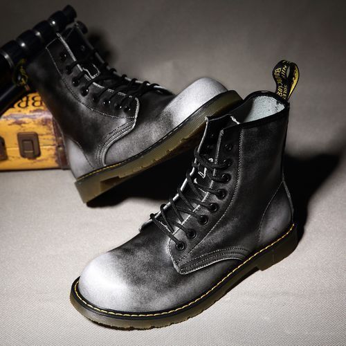 Luxury Men's Fashion Boots EUR Size 36-47 Top Quality Italian Handmade Cow Split Leather Motorcycle Boots Unisex High Top Martin Boots Handsome Male Shoes Couples Oxfords Outsole Ankle Boots Grey