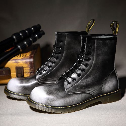 Luxury Men's Fashion Boots EUR Size 36-47 Top Quality Italian Handmade Cow Split Leather Motorcycle Boots Unisex High Top Martin Boots Handsome Male Shoes Couples Oxfords Outsole Ankle Boots Grey