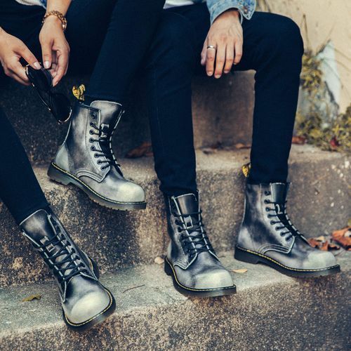 Luxury Men's Fashion Boots EUR Size 36-47 Top Quality Italian Handmade Cow Split Leather Motorcycle Boots Unisex High Top Martin Boots Handsome Male Shoes Couples Oxfords Outsole Ankle Boots Grey