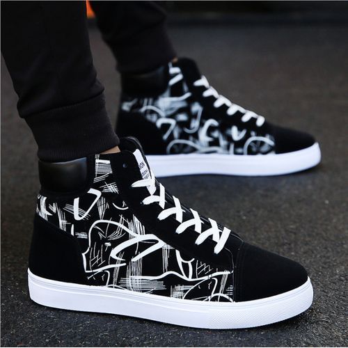 Men's Fashion Sneakers High-top Boots -Black/white