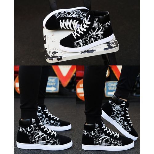 Men's Fashion Sneakers High-top Boots -Black/white