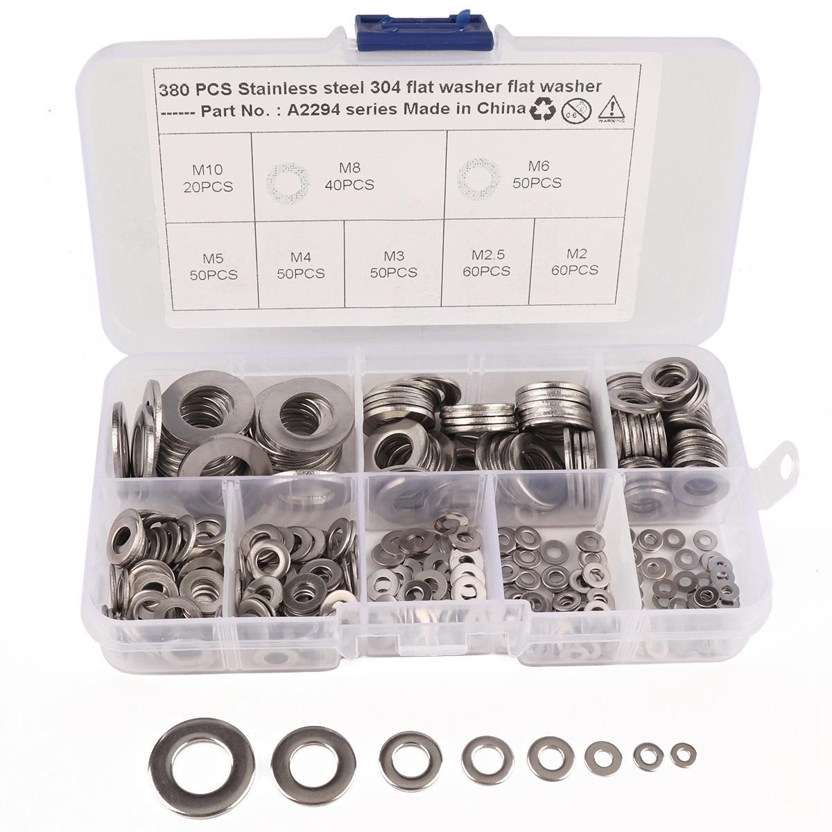 380-Pack Stainless Steel Flat Washer Set (M2 M2.5 M3 M4 M5