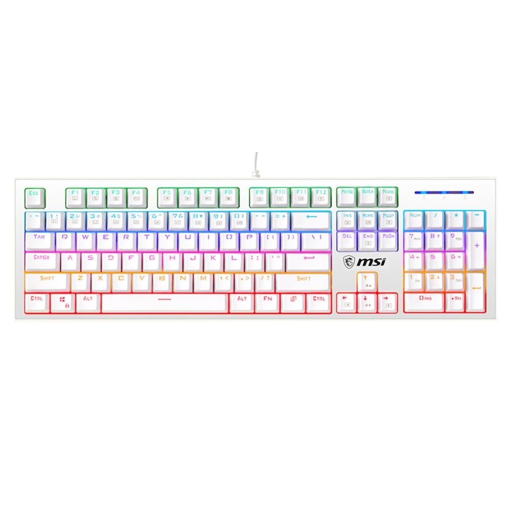 MSI Mechanical Gaming Keyboard GK50Z RGB LED Backlit Wired Keyboard with Blue Switches for Windows Gaming 104 Keys White