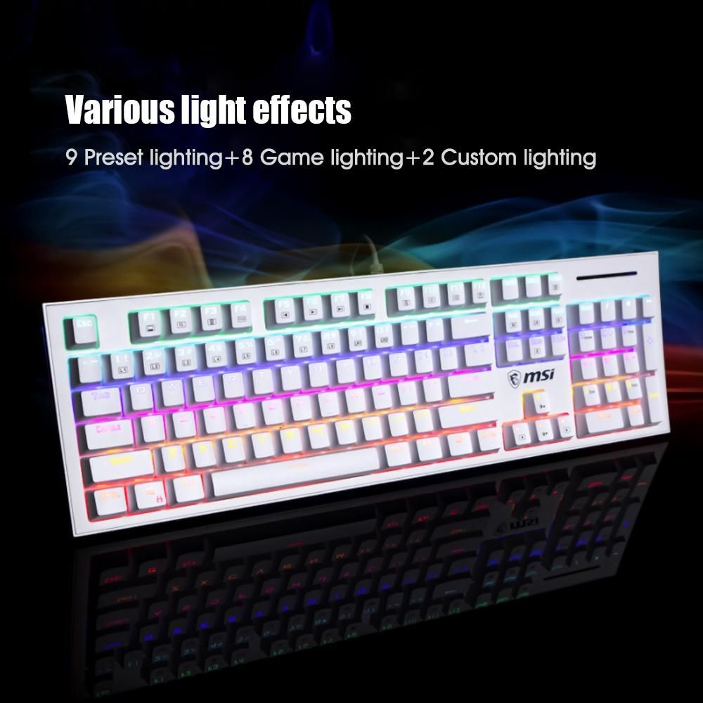 MSI Mechanical Gaming Keyboard GK50Z RGB LED Backlit Wired Keyboard with Blue Switches for Windows Gaming 104 Keys White