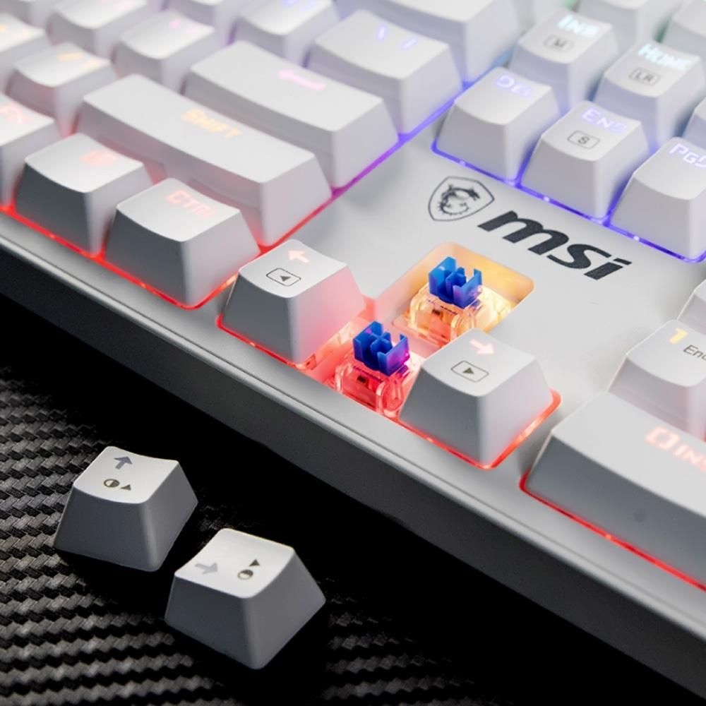 MSI Mechanical Gaming Keyboard GK50Z RGB LED Backlit Wired Keyboard with Blue Switches for Windows Gaming 104 Keys White