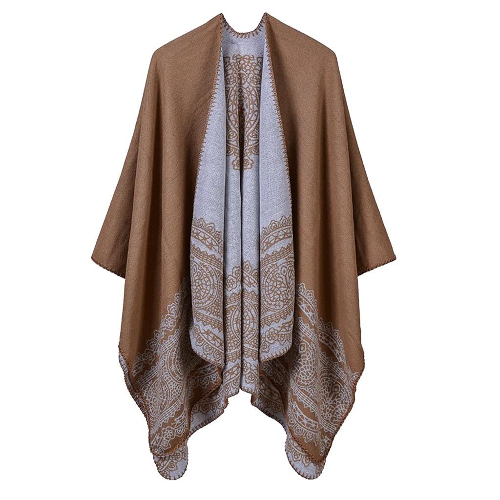 Womens Shawl Wrap Scarf Poncho Cape Winter Swing Cardigan Coffee