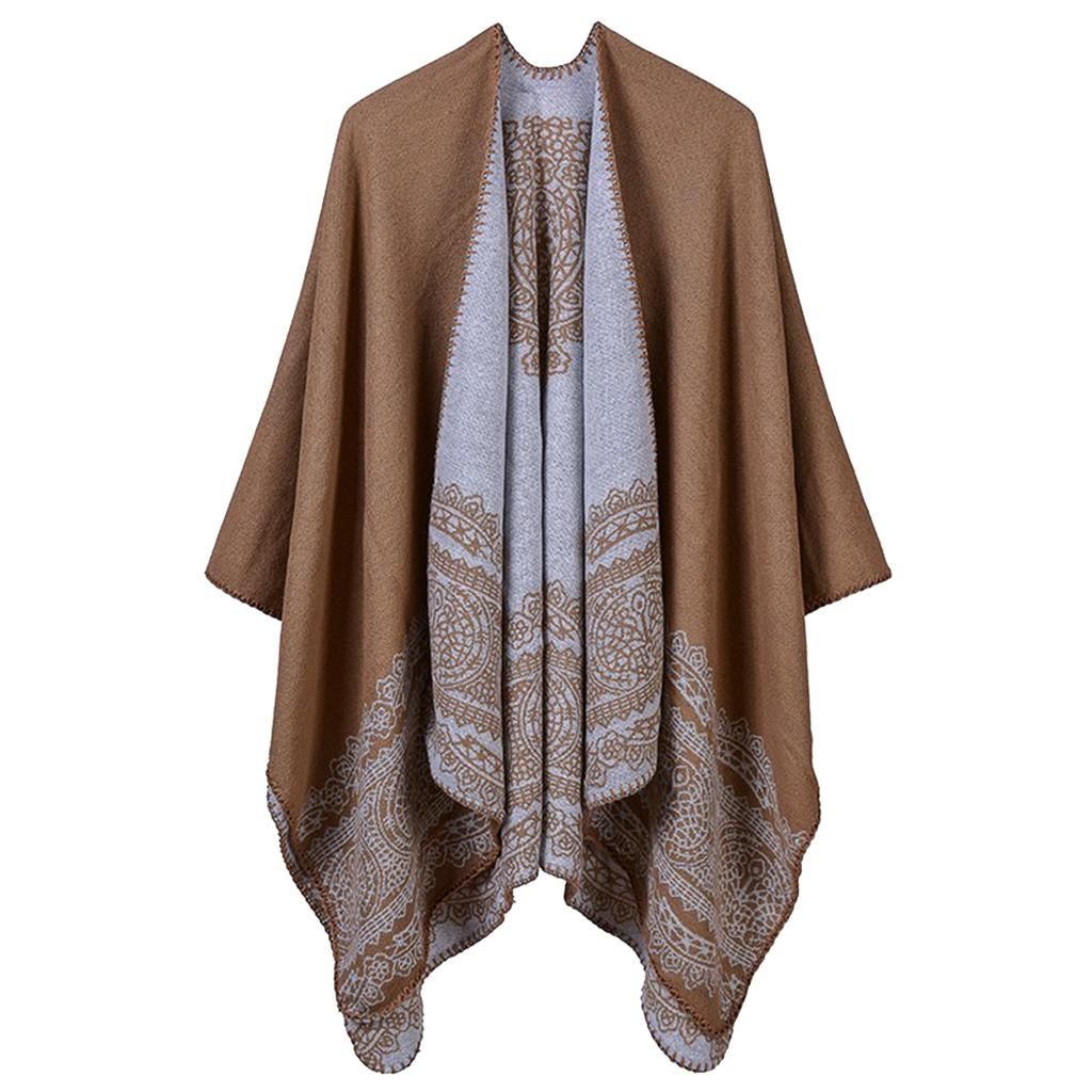 Womens Shawl Wrap Scarf Poncho Cape Winter Swing Cardigan Coffee