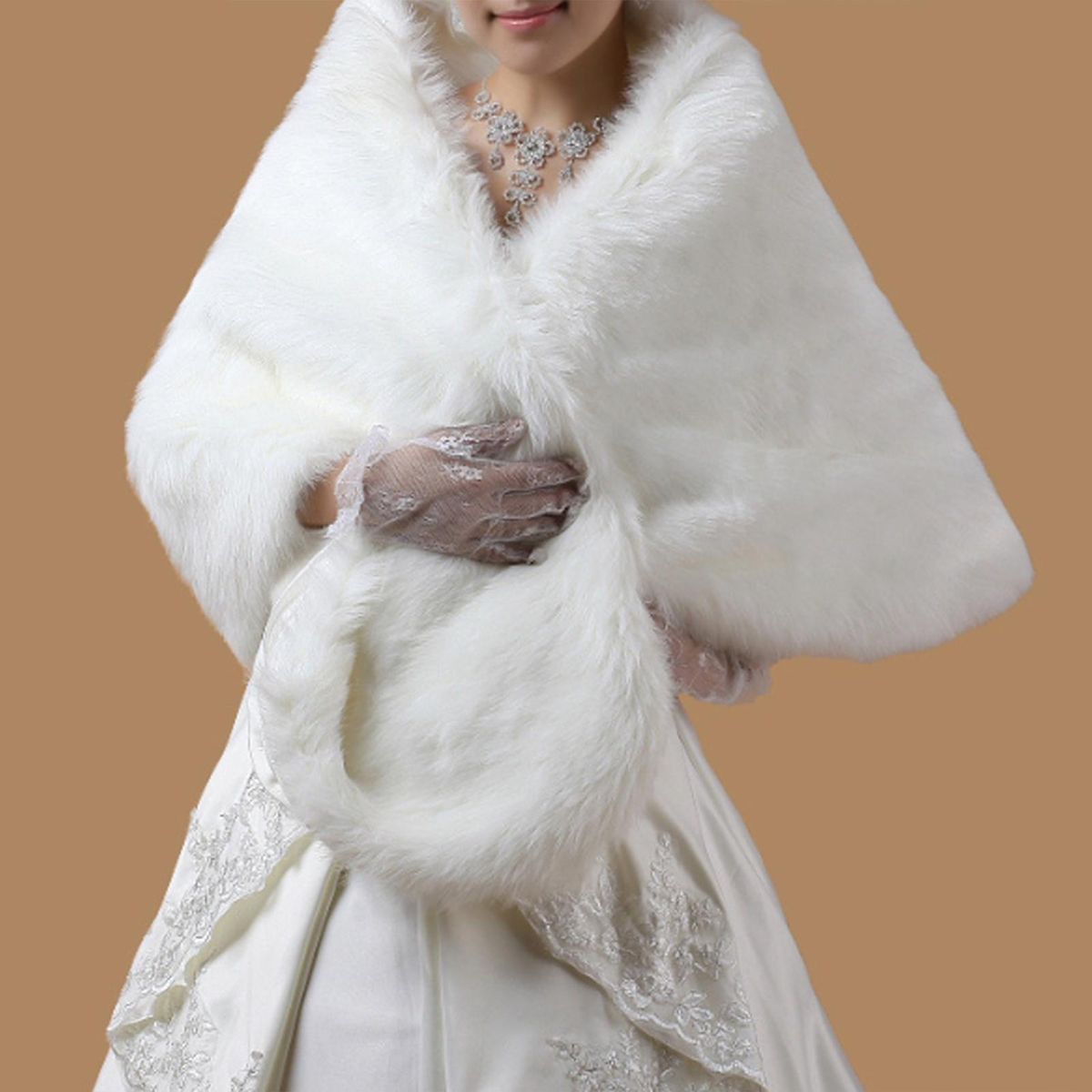 Bridal Shawl Bridal Off-shoulder Dress Wrap Stole Beige