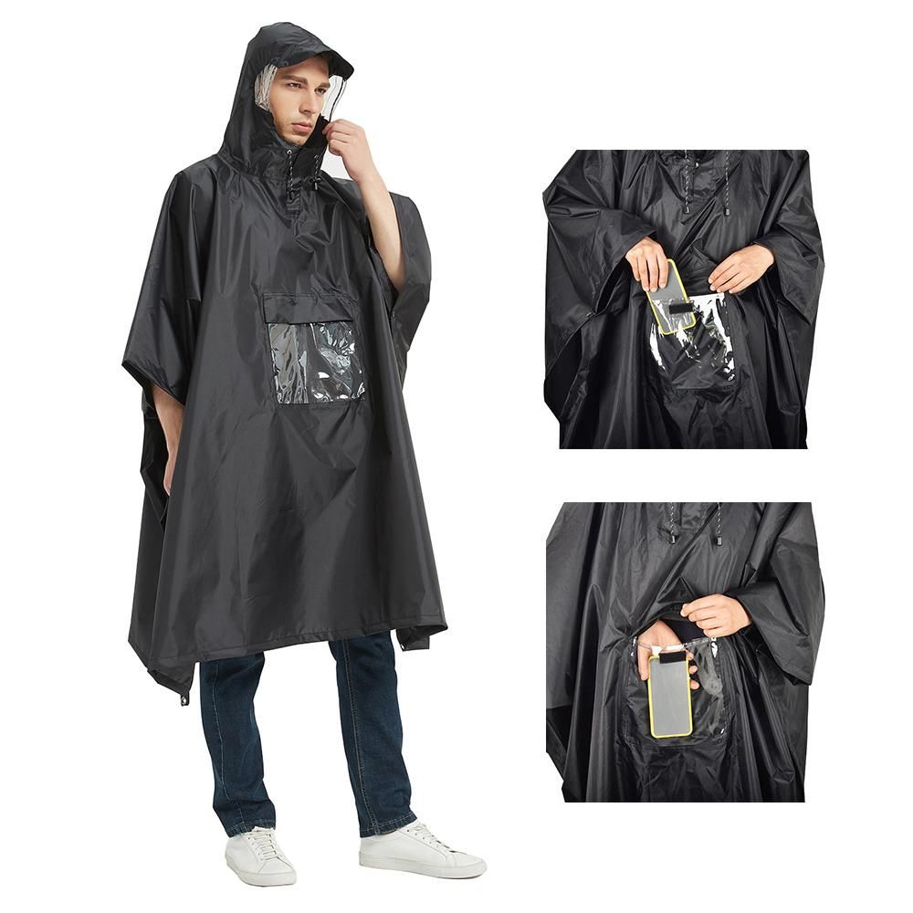 Multifunctional Lightweight Waterproof Hooded Rain Poncho Raincoat for Men Women Outdoor Hiking Cycling Camping Mat Canopy Shelter