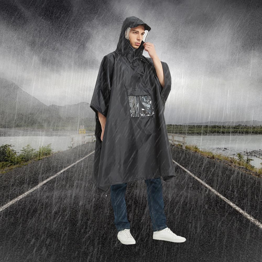 Multifunctional Lightweight Waterproof Hooded Rain Poncho Raincoat for Men Women Outdoor Hiking Cycling Camping Mat Canopy Shelter