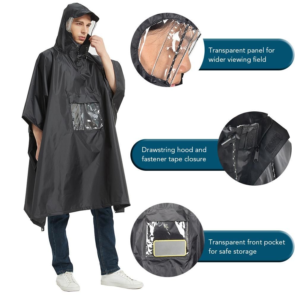 Multifunctional Lightweight Waterproof Hooded Rain Poncho Raincoat for Men Women Outdoor Hiking Cycling Camping Mat Canopy Shelter