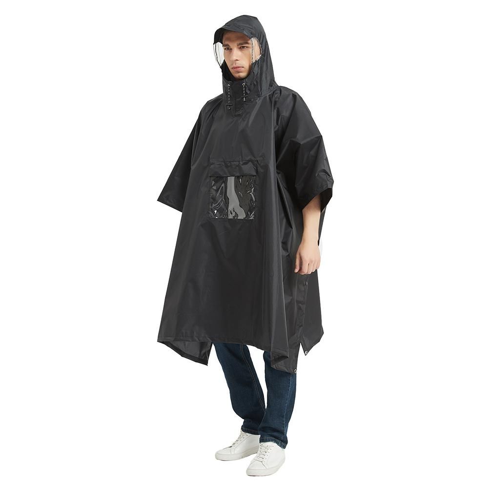 Multifunctional Lightweight Waterproof Hooded Rain Poncho Raincoat for Men Women Outdoor Hiking Cycling Camping Mat Canopy Shelter