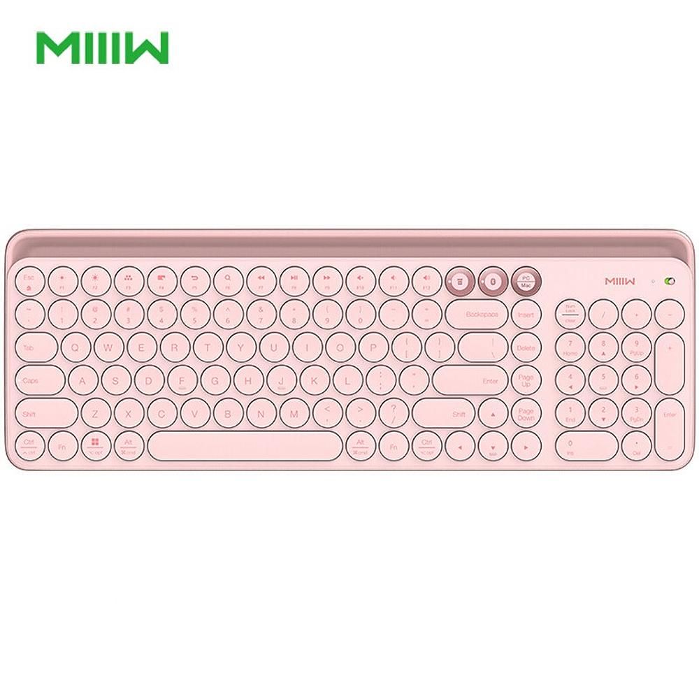 MIIIW 102 Keys Wireless BT&2.4GHz Dual-mode Office Keyboard with Integrated Soft Rubber Bracket Multi-system Compatible Pink