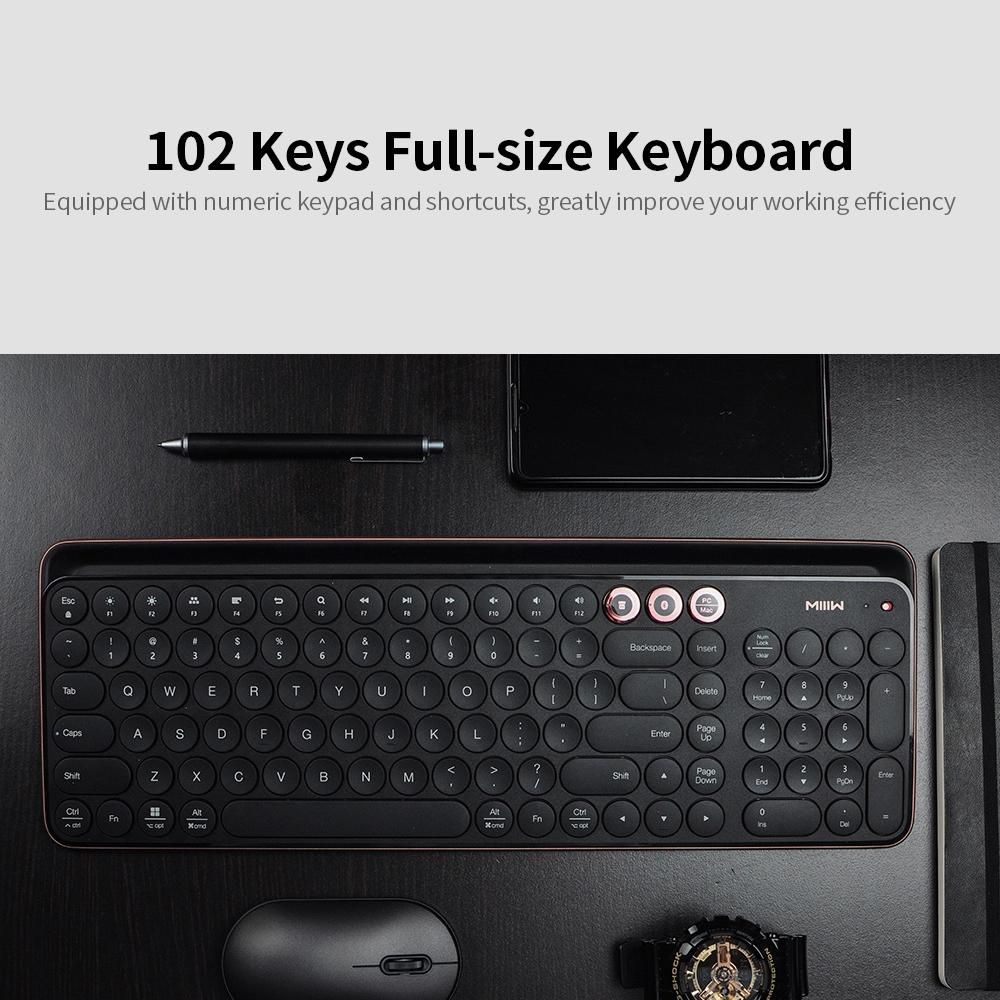 MIIIW 102 Keys Wireless BT&2.4GHz Dual-mode Office Keyboard with Integrated Soft Rubber Bracket Multi-system Compatible Pink