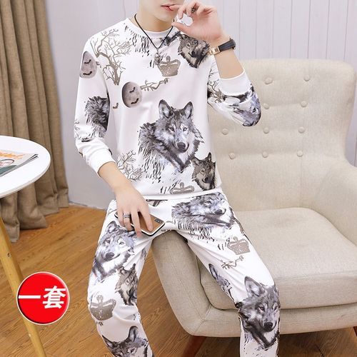 Men's Animal Suit White Sports Two-piece Sweatshirt