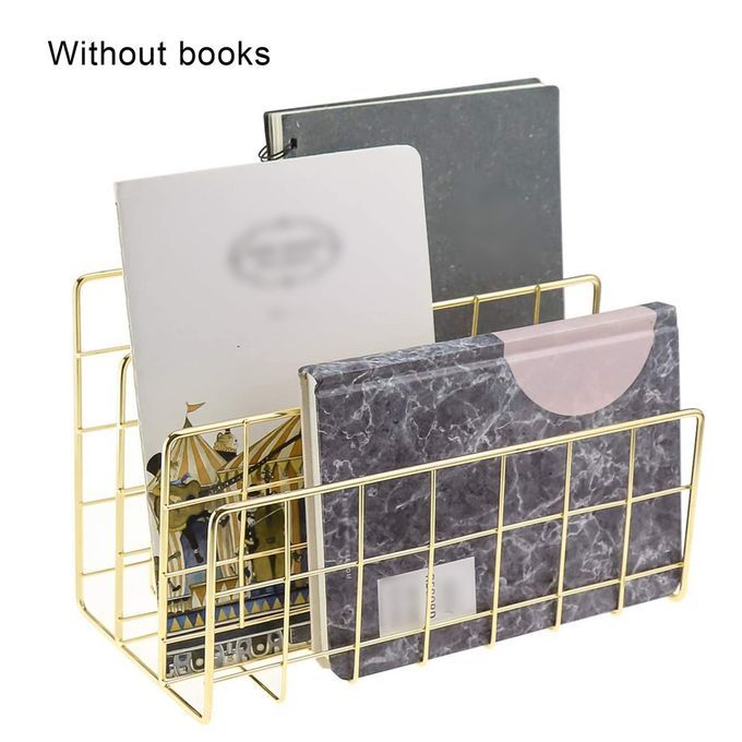 Wrought Iron   Three Grid Bookshelf  Reative Book Stand Desktop De Oration File And Book Organizer-gold