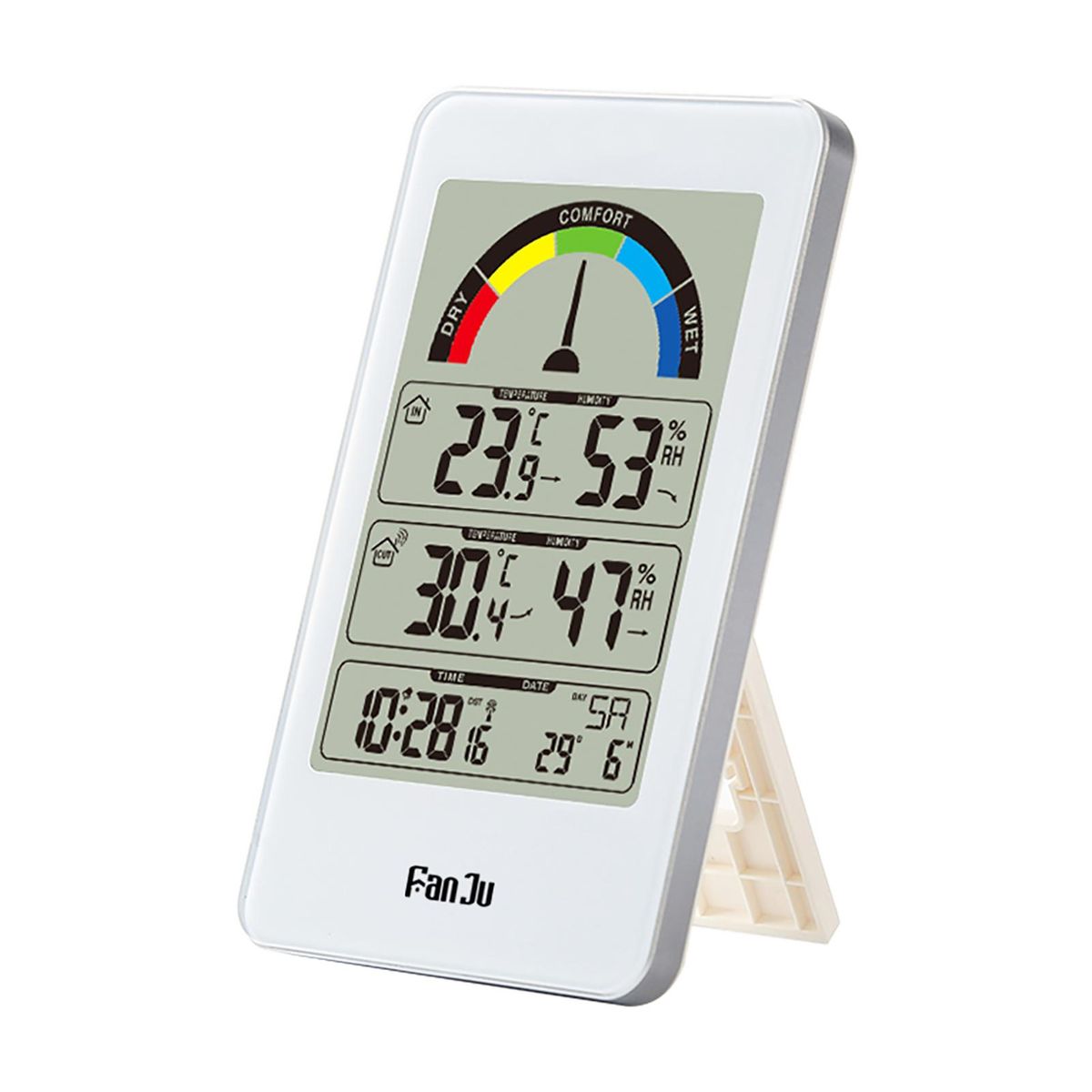 FanJu FJ3356 Digital Hygrothermograph Temperature Humidity Meter Pointer Wireless In/Outdoor Thermometer with Senser Electronic Digital Alarm Clock Function Comfort Indication