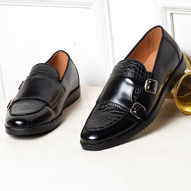 DOUBLE BUKKLE CRACK DESIGNERS SHOE BLACK