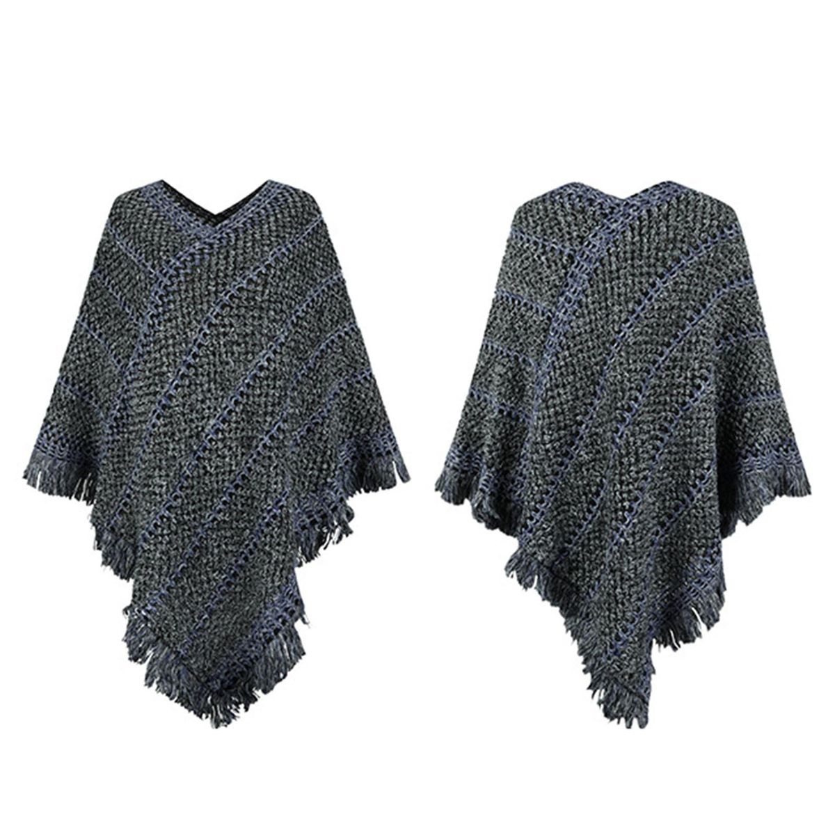 V Neck Ethnic Style Pullover Thick Knitted Cape-Dark Gray