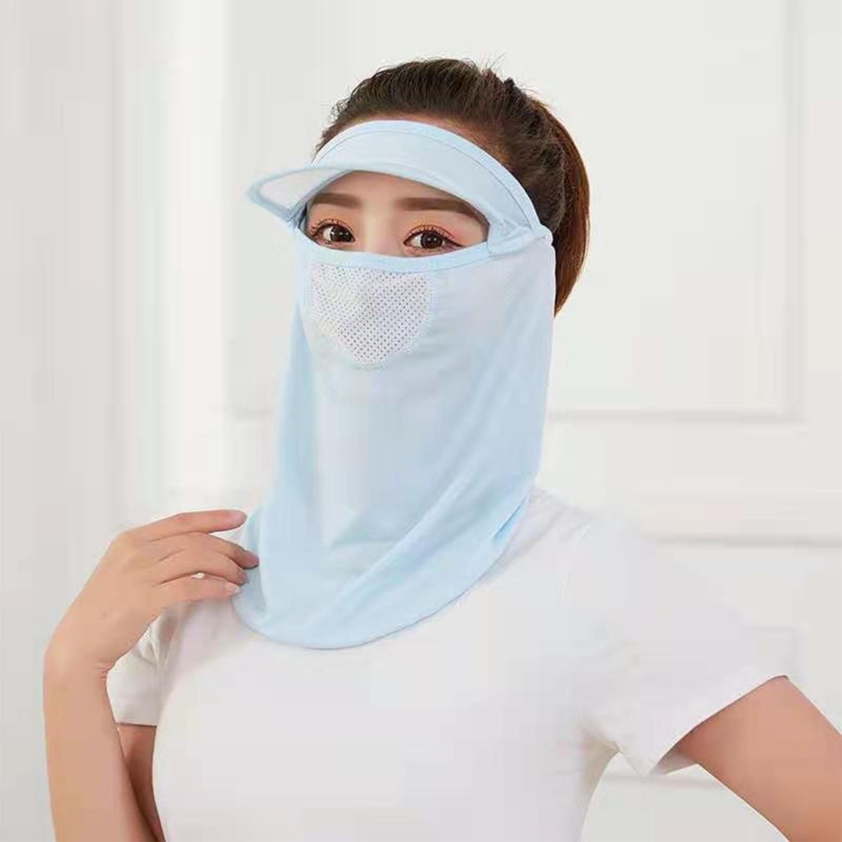 Cycling Hat Scarf Breathable Shading Eye Protect Neck-Blue