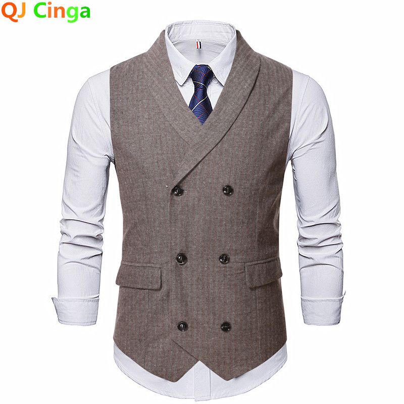 Double Breasted Striped Waistcoat, Men's V Neck Sleeveless Waistcoat, Check Business/wedding Party Top 989 Black White