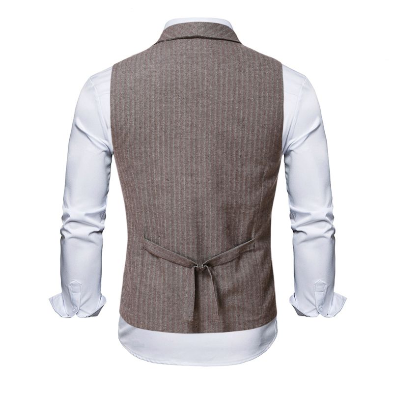 Double Breasted Striped Waistcoat, Men's V Neck Sleeveless Waistcoat, Check Business/wedding Party Top 989 Black White