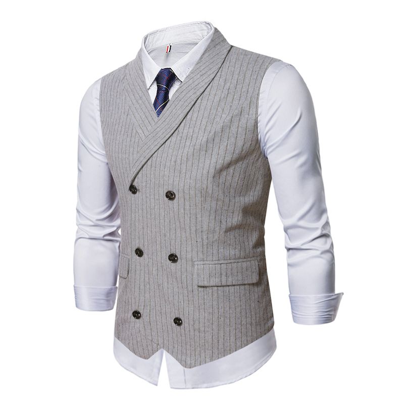Double Breasted Striped Waistcoat, Men's V Neck Sleeveless Waistcoat, Check Business/wedding Party Top 989 Black White