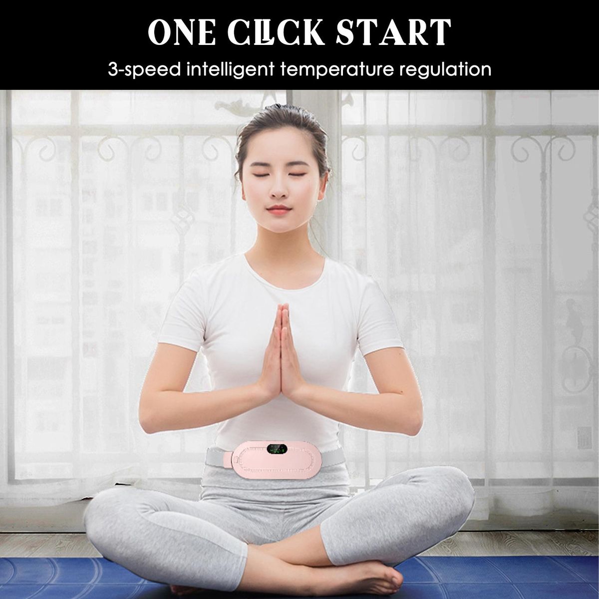Portable Cordless Heating Pad Belt Electric Vibrating Waist Belt Device for for Menstrual Cramps and Pelvic Pain Relief Waist Massager Stomach Belly Uterus Warming Belt 3 Heat Levels and 4 Massage Modes USB Rechargeable