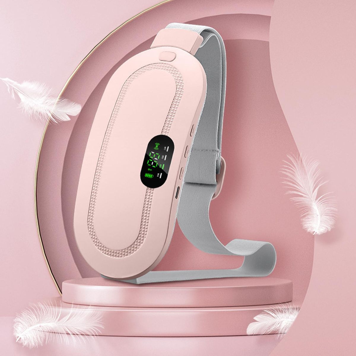 Portable Cordless Heating Pad Belt Electric Vibrating Waist Belt Device for for Menstrual Cramps and Pelvic Pain Relief Waist Massager Stomach Belly Uterus Warming Belt 3 Heat Levels and 4 Massage Modes USB Rechargeable
