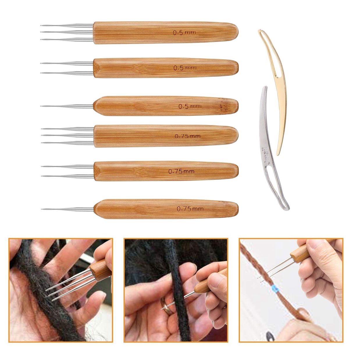 8x Dreadlock Crochet Hook Dread Lock Loc  For Braid Craft 0.5mm