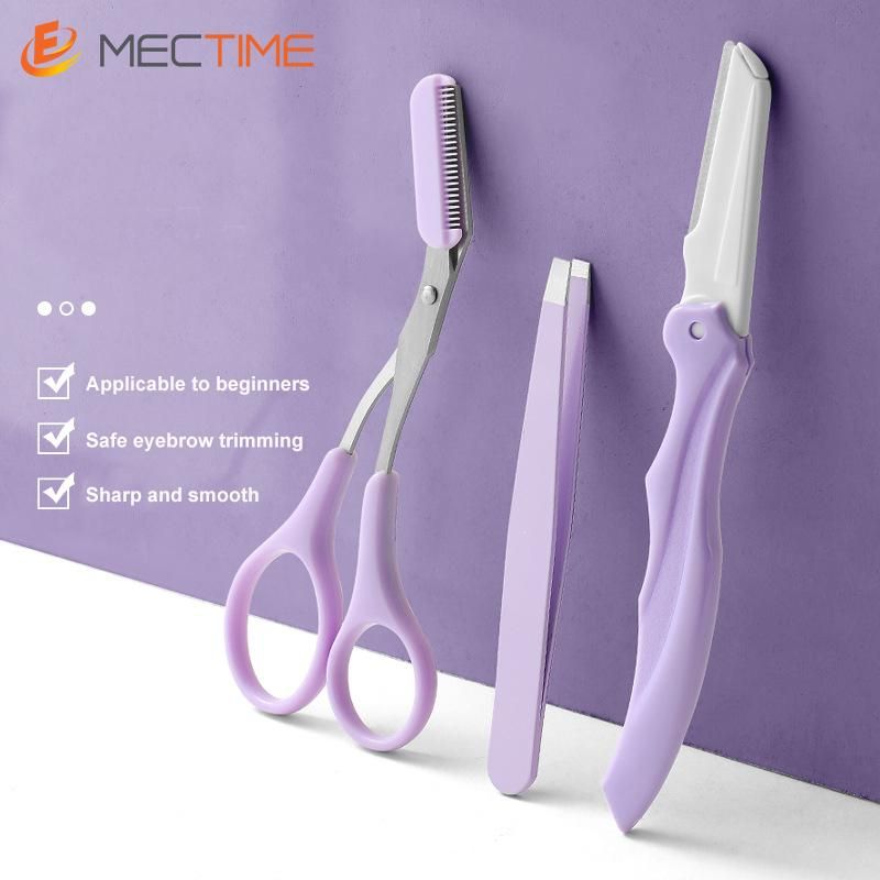 Fold eyebrow trimming tool 3-piece eyebrow clip/comb eyebrow tool/eyebrow trimming for beginners-purple