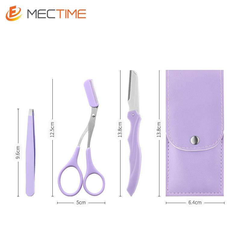 Fold eyebrow trimming tool 3-piece eyebrow clip/comb eyebrow tool/eyebrow trimming for beginners-purple