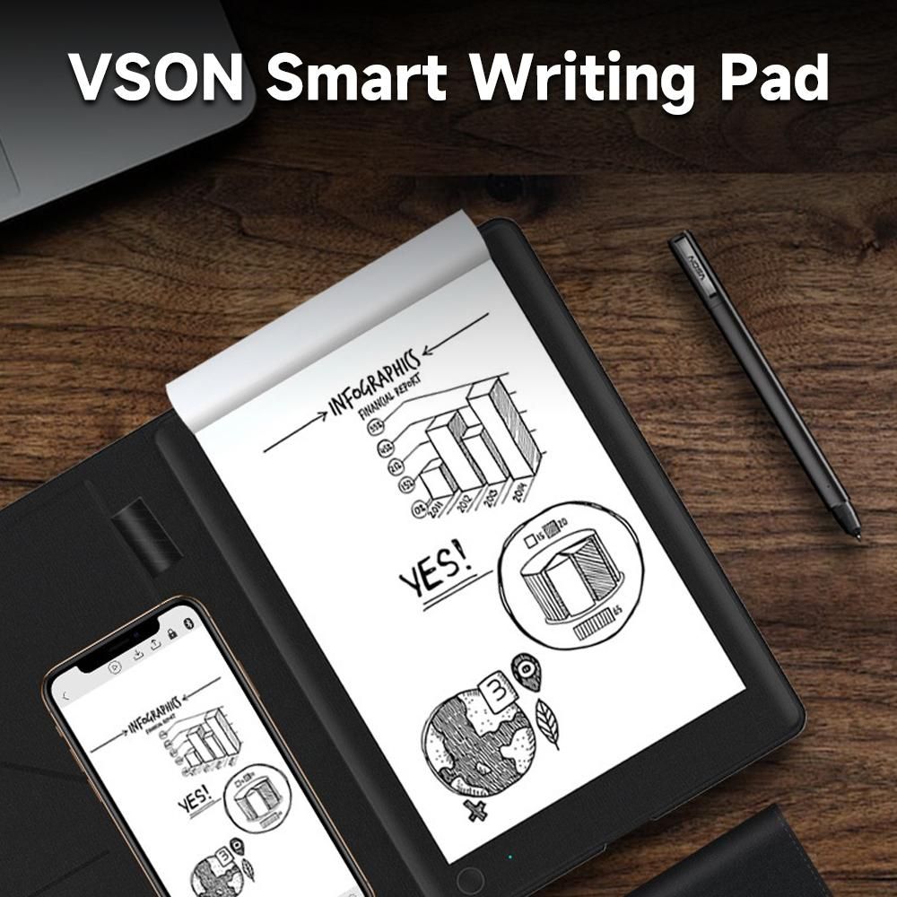 VSON WP9623 Smart Writing Pad Notebook with 8192-level Pressure Sensitivity Ballpoint Pen 150 Pages Offline Storage Protective Case