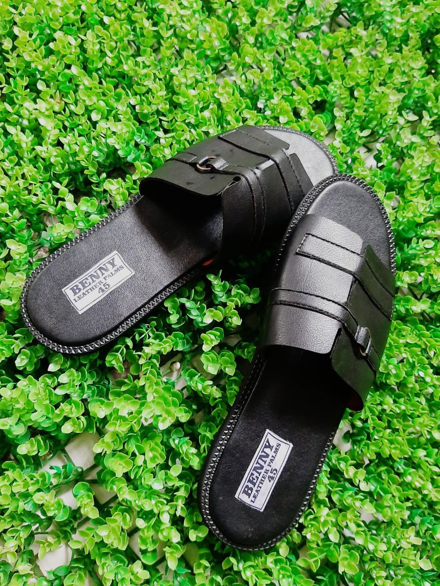 Men's Leather Cross Pam Palm Slippers - Black/Brown